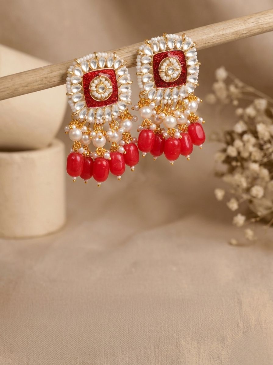 Gold-Plated Green Pearl Drop Dangler Earrings for Women – Ethnic Jewelry