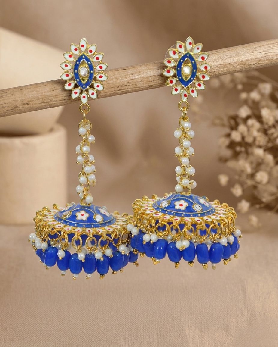 Handmade Statement Pearl Meenakari Jhumka Earrings – Trendy Ethnic Jewelry