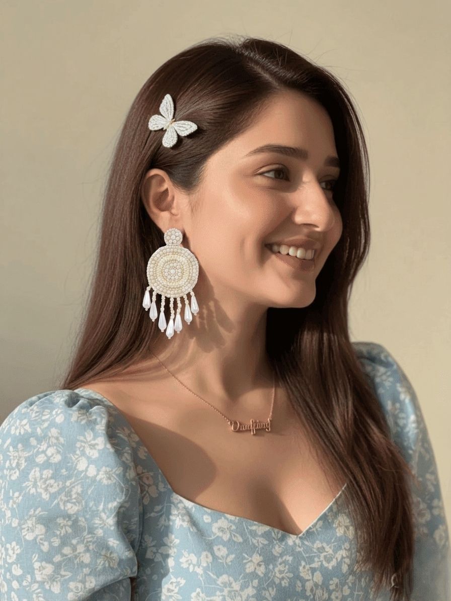 Fashionista's Choice: Royal White Beaded Handmade Dangler Earrings