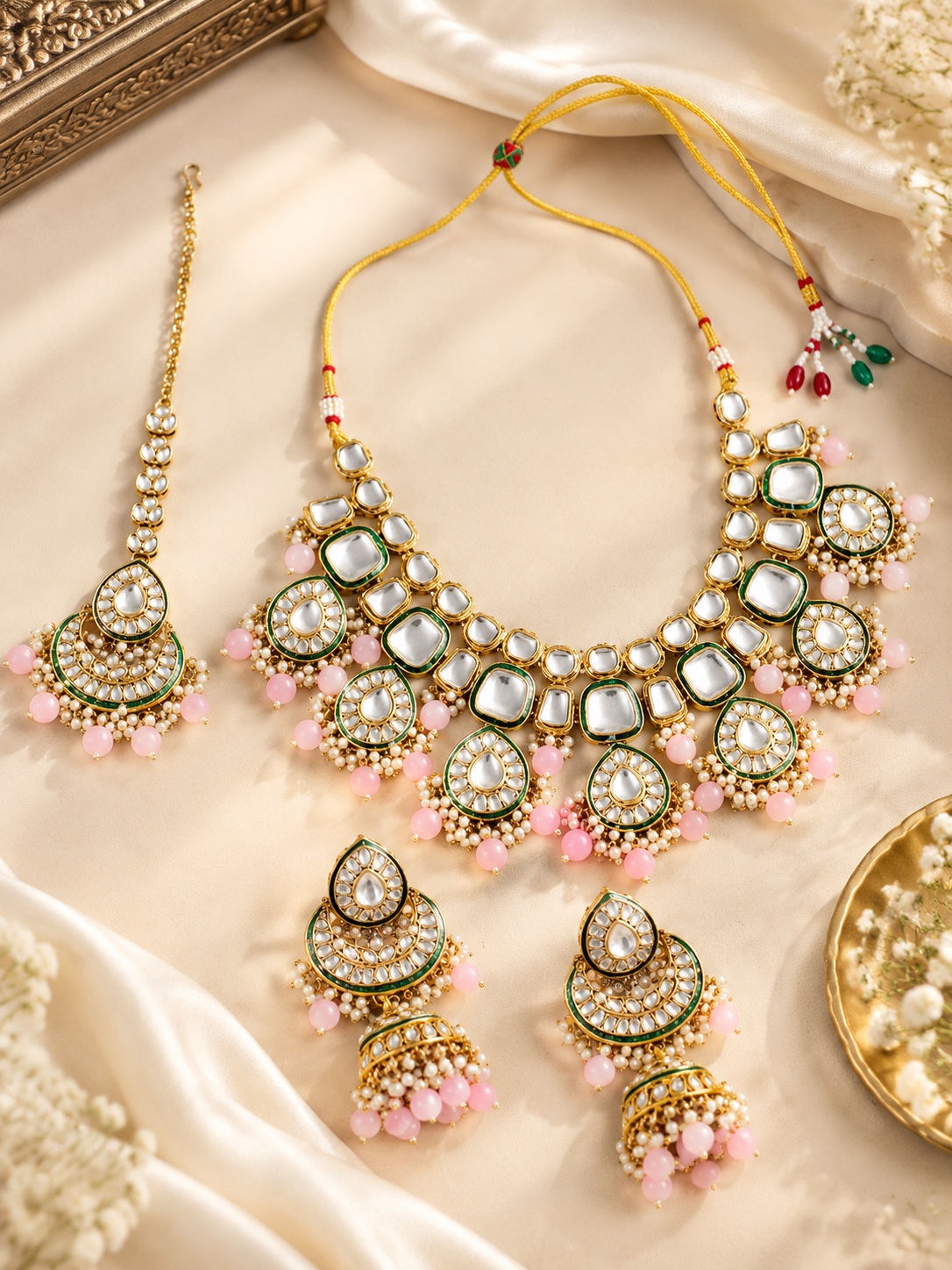 Pink Statement Party Wear Kundan Jewellery Set for Women & Girls