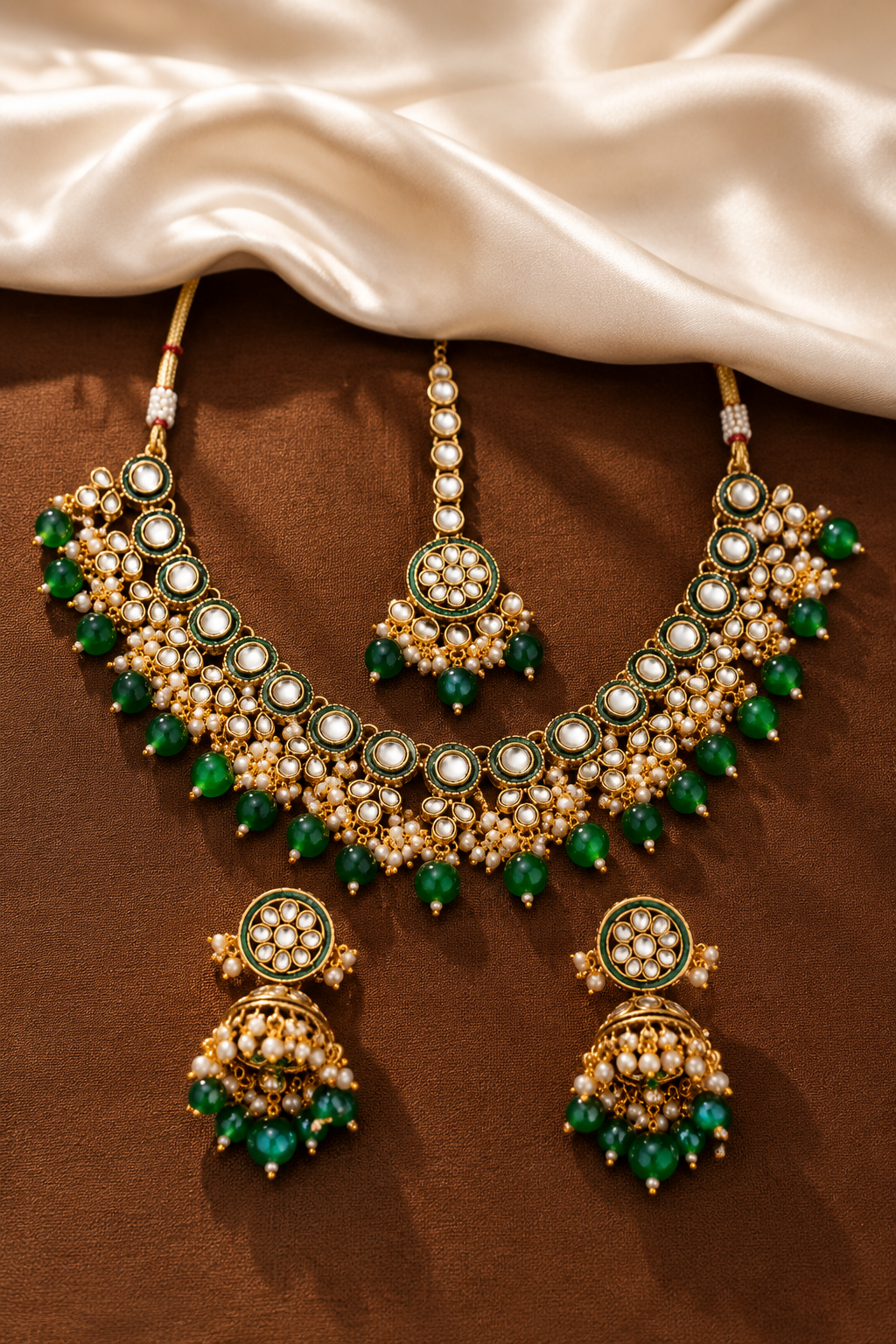 Golden Euphoria Ethnic Kundan Pearl Necklace Set for Bridal