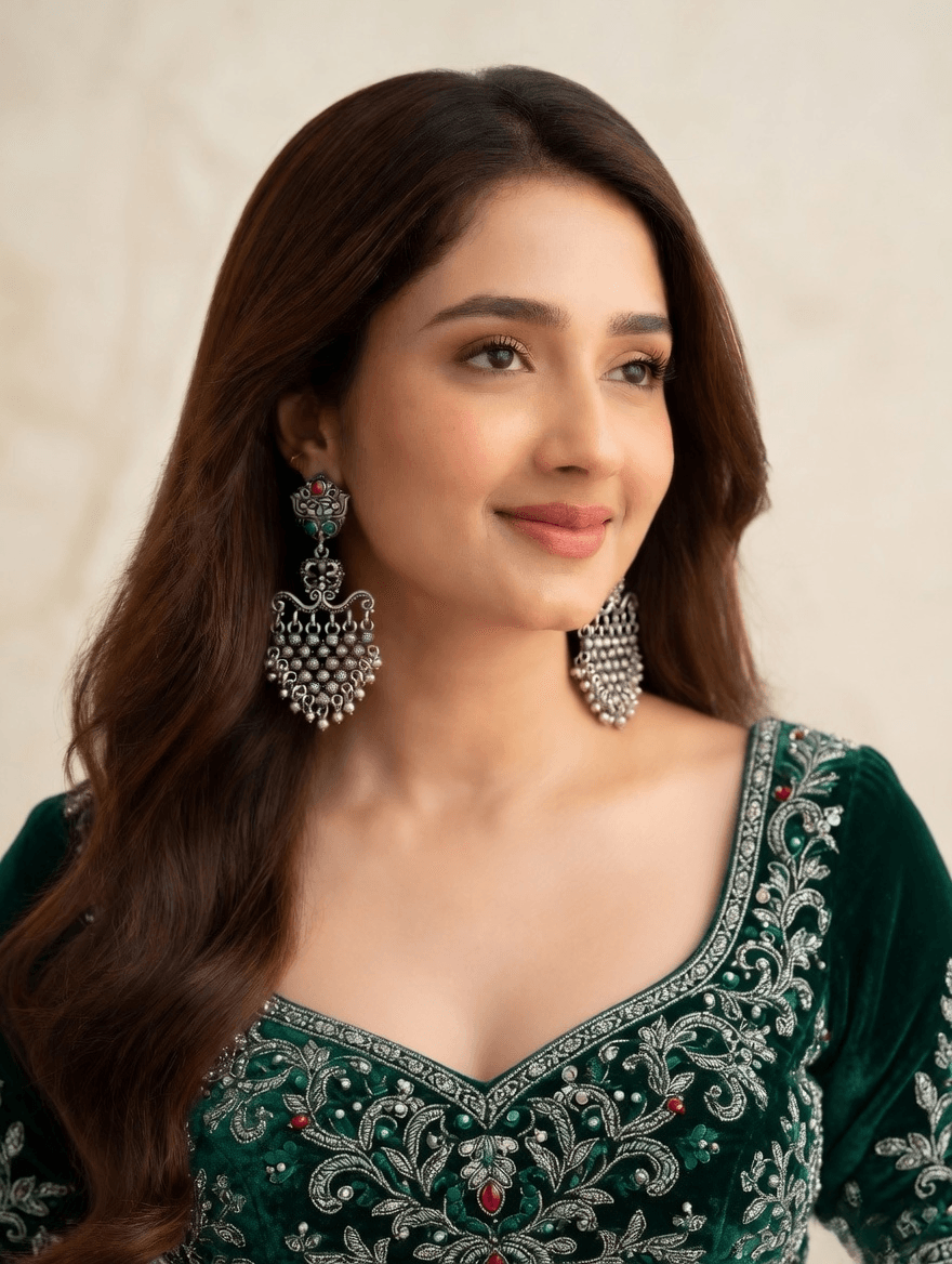 Oxidised Earrings Design – Silver Drop Earrings for Women & Girls