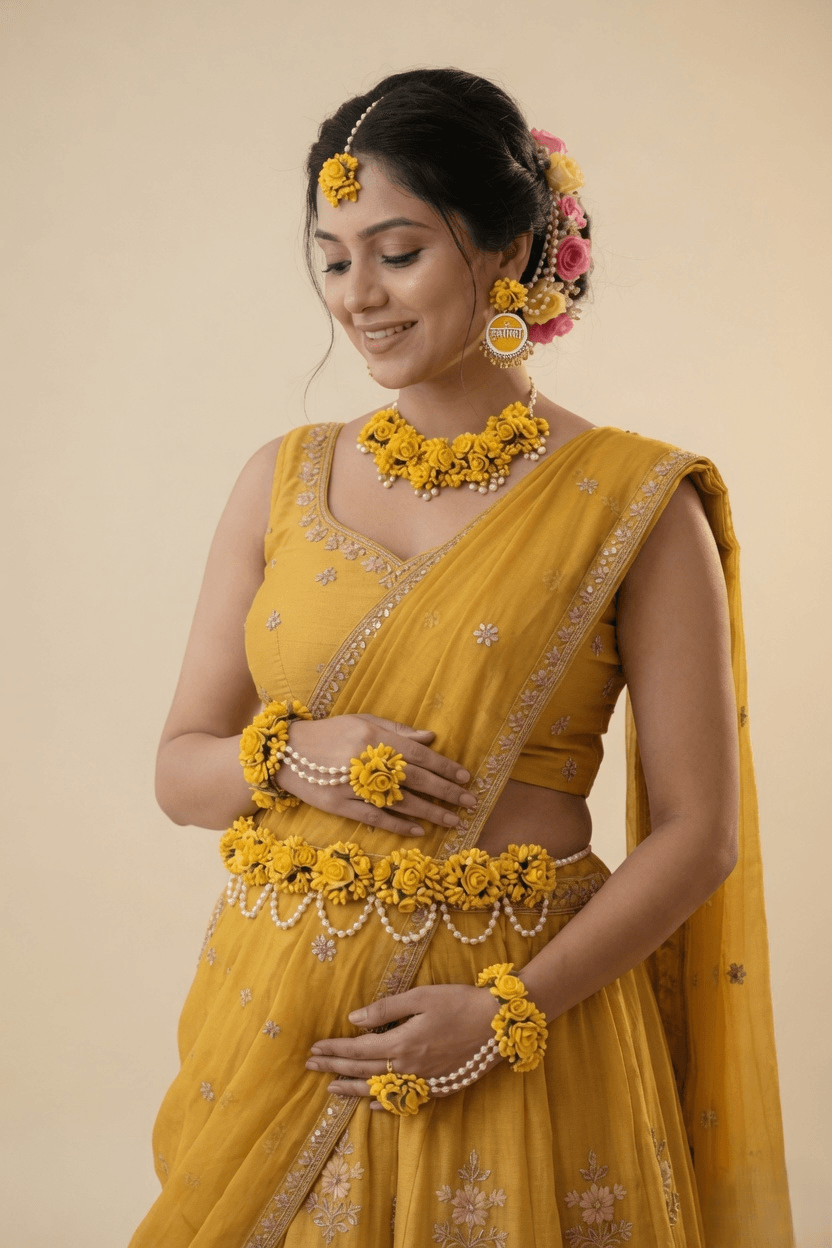 floral baby shower jewellery set for godh bharai, elegant jewellery for baby shower, shop 2026 styles