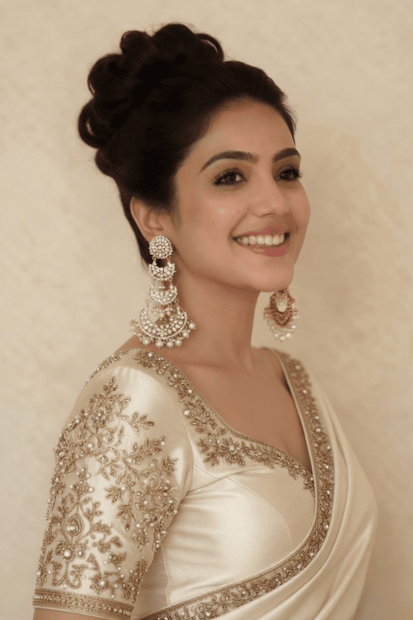 Pink Pearls Long Danglers – Party Wear Chandbali Wedding Earrings for Women