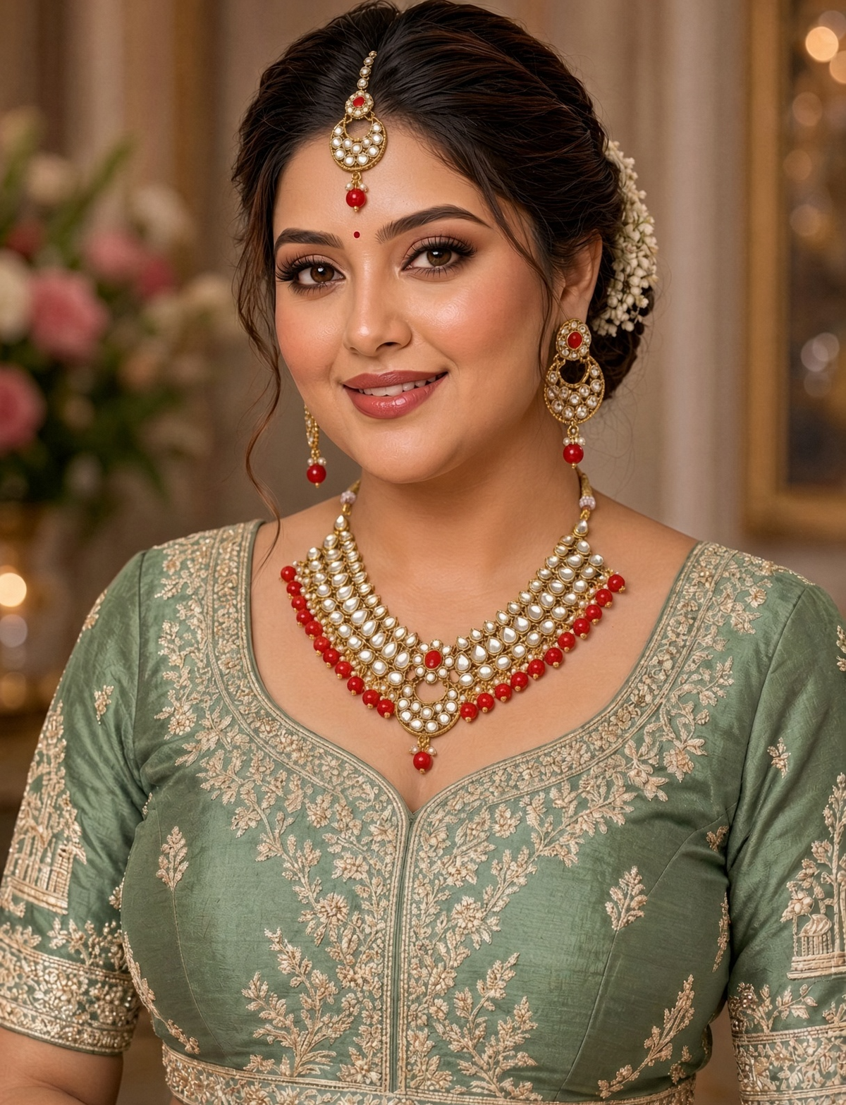 Kundan Faux  Aqua Pearl Necklace Set With Earring & Tika RAS0210