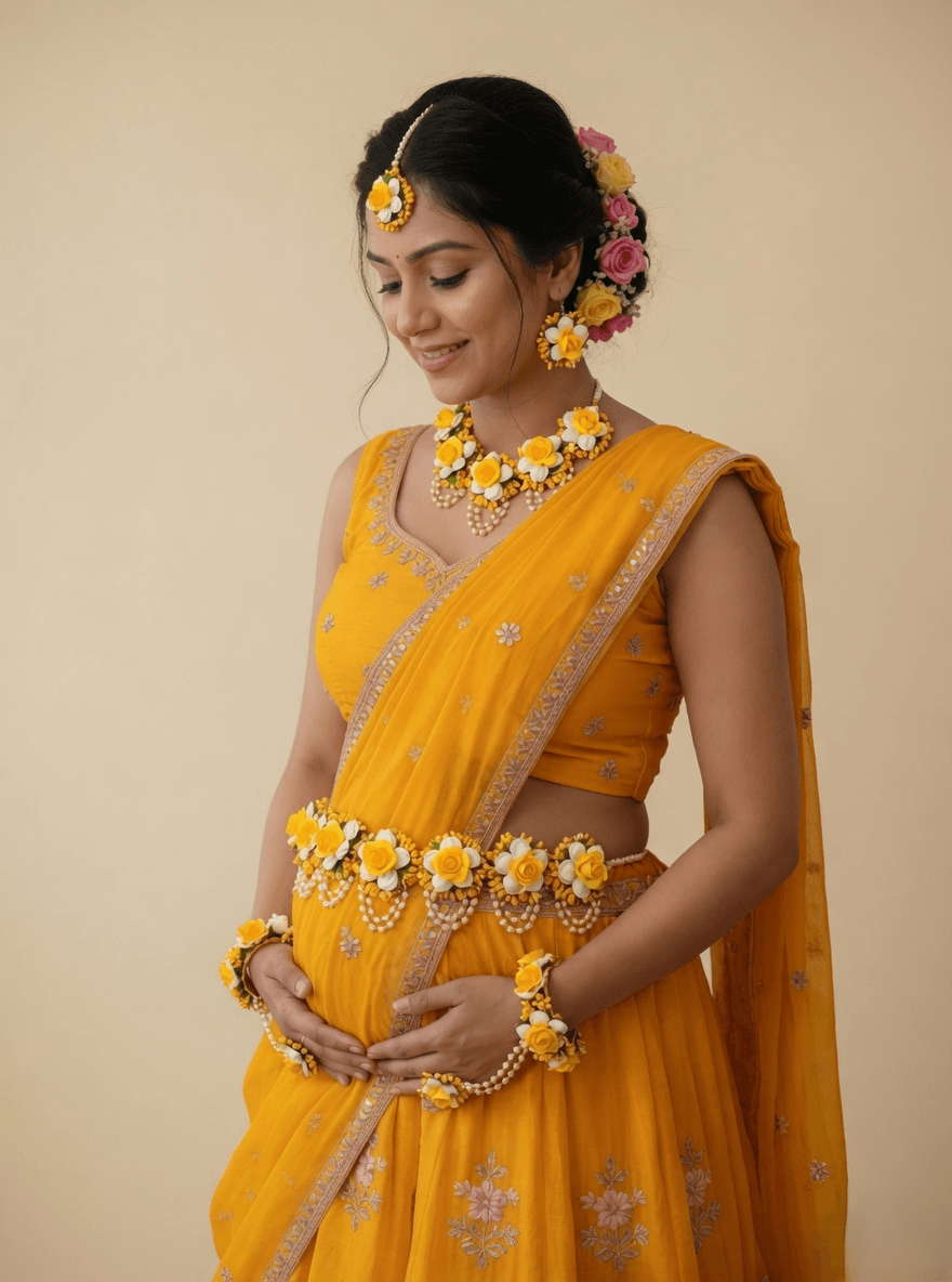 floral baby shower jewellery set for godh bharai, elegant jewellery for baby shower celebration, 2026 design