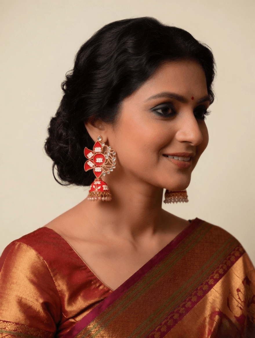 Gold Plated Meenakari Lotus Jhumka Earrings for Women – Traditional Jumka Design