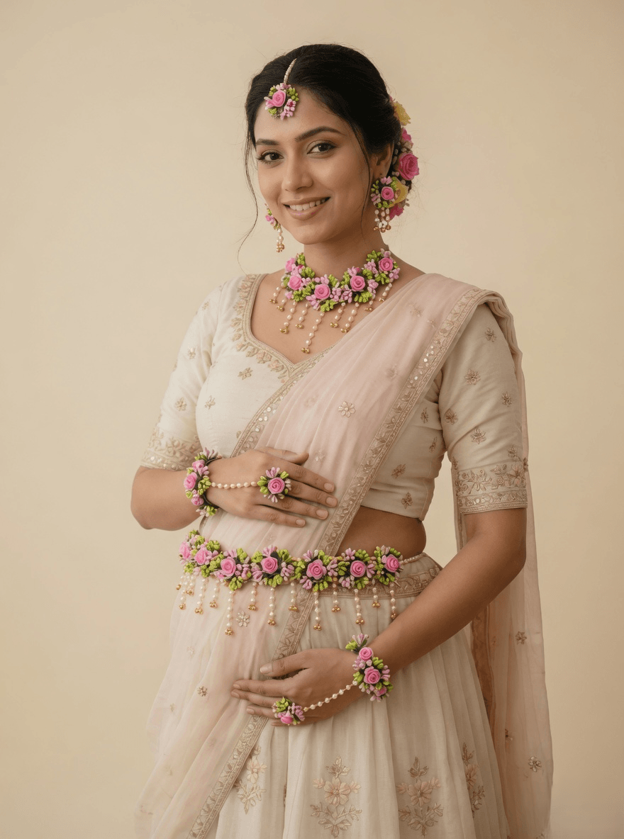 floral baby shower jewellery set for godh bharai, shop elegant jewellery for baby shower celebrations 2026