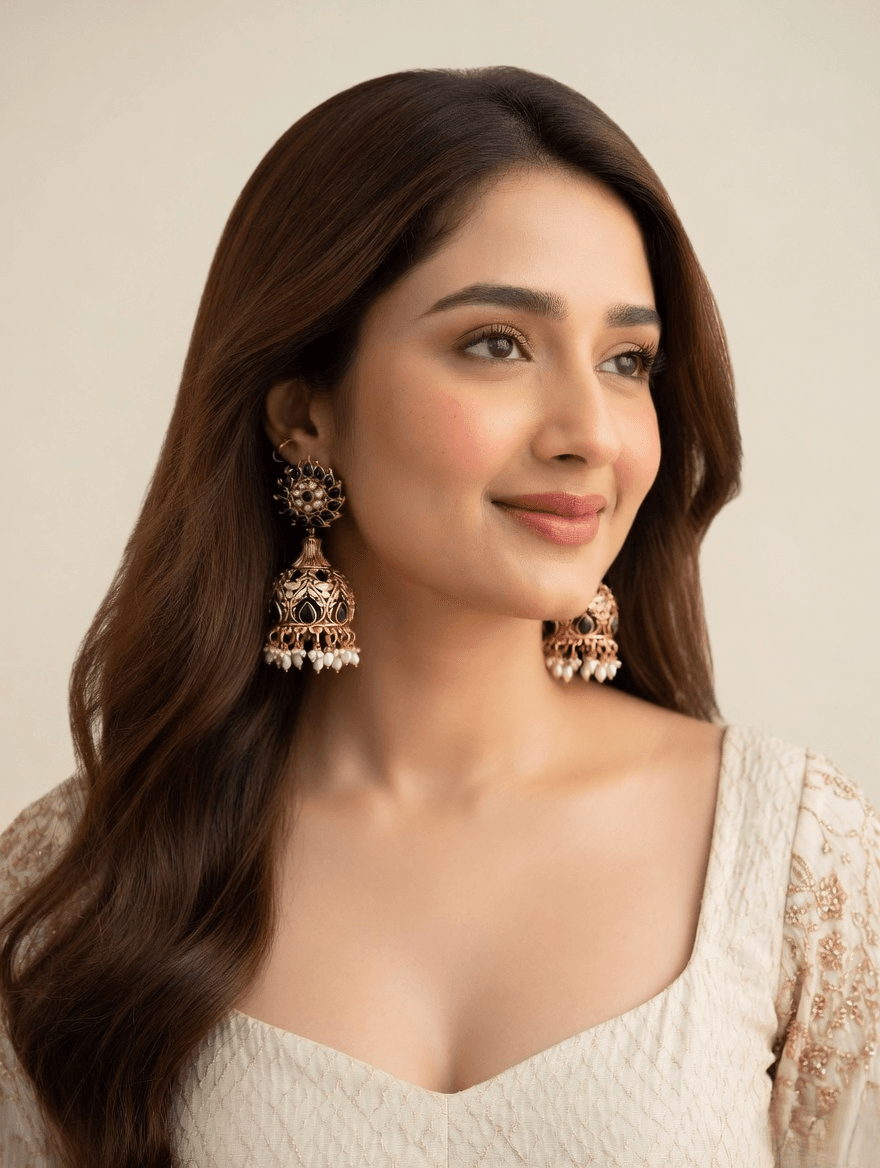 Handmade Beaded Oxidised Gold Jhumka Earrings for Women & Girls Ethnic Style