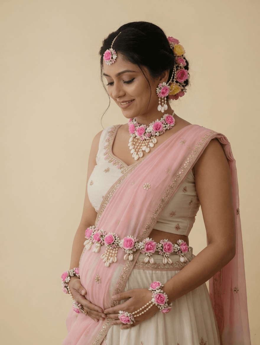 floral baby shower jewellery set for godh bharai, elegant jewellery for baby shower, shop 2026 trendy designs