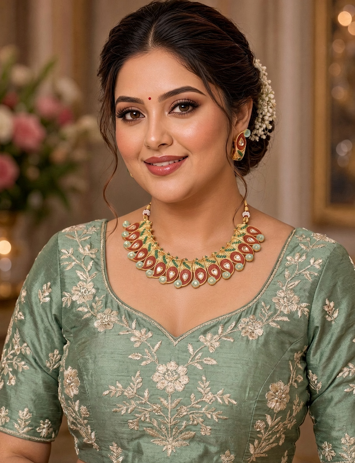 Traditional Gold Plated Kundan Choker Necklace & Stud Earrings Set
