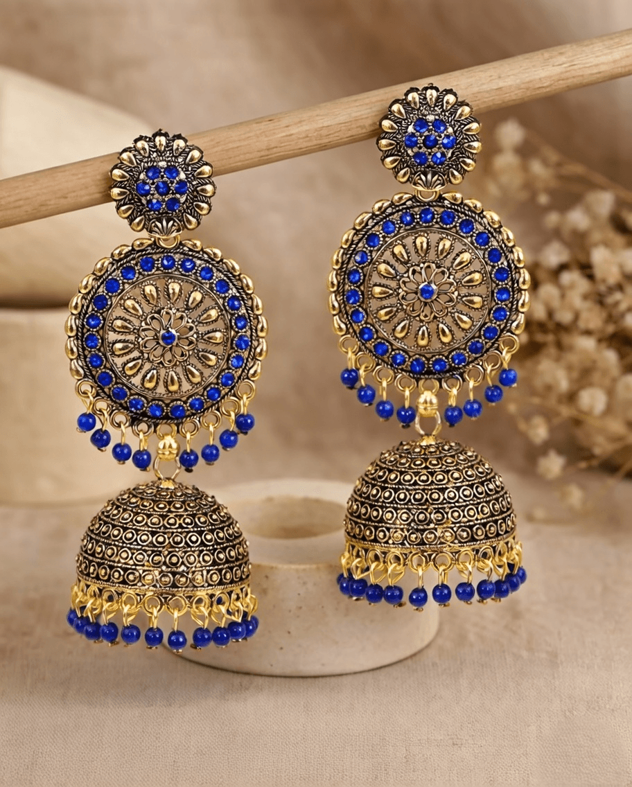 Sia Beaded Pearl Drops Handmade Jhumka Earrings for Women, Long Jhumki Style