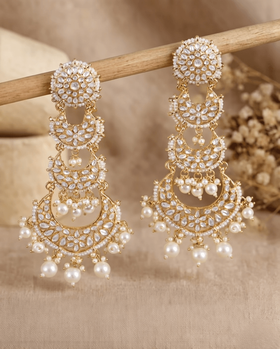 Pink Pearls Long Danglers – Party Wear Chandbali Wedding Earrings for Women