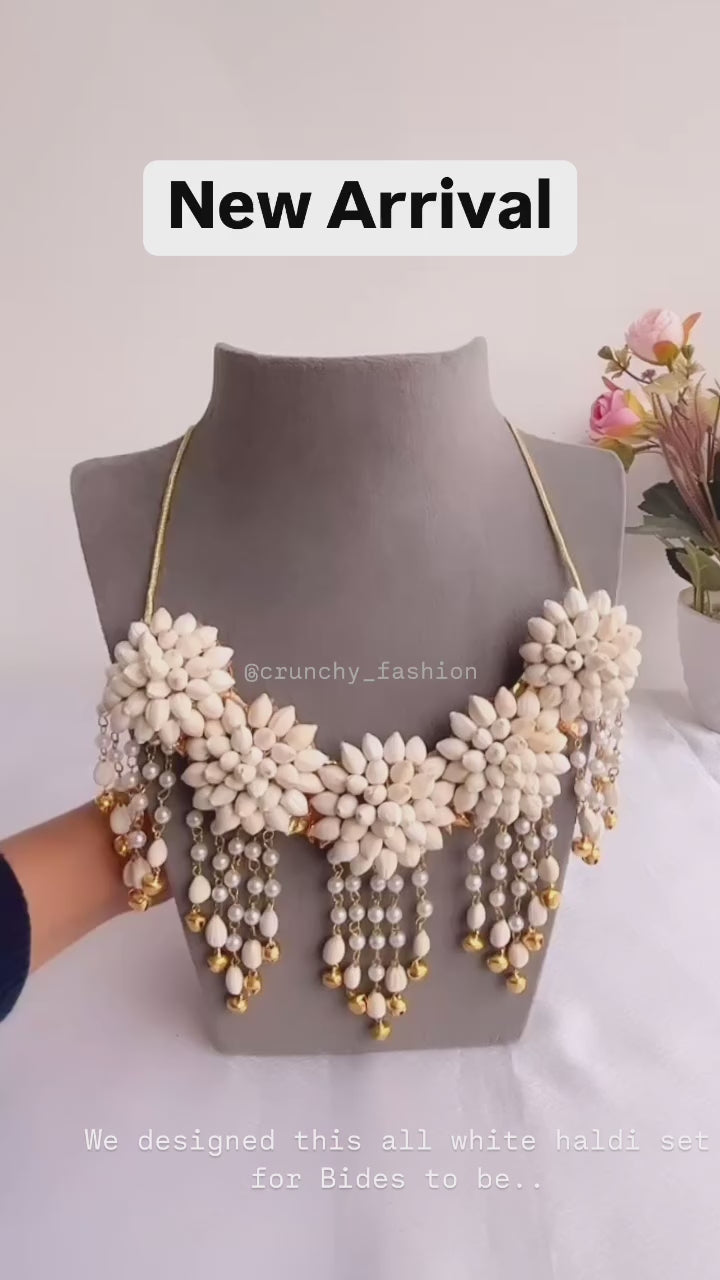 White Mogra Floral Haldi-Mehndi Jewellery Set for Brides