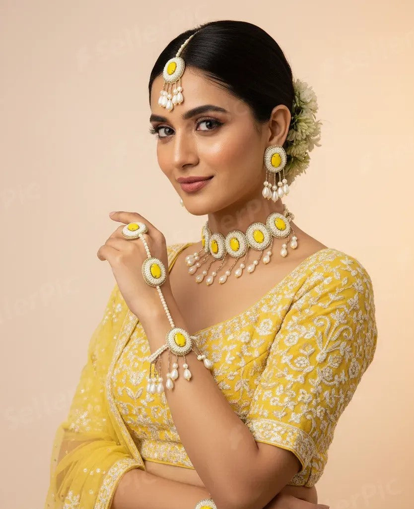 Nitara Haldi Jewellery Set with Yellow Crystals