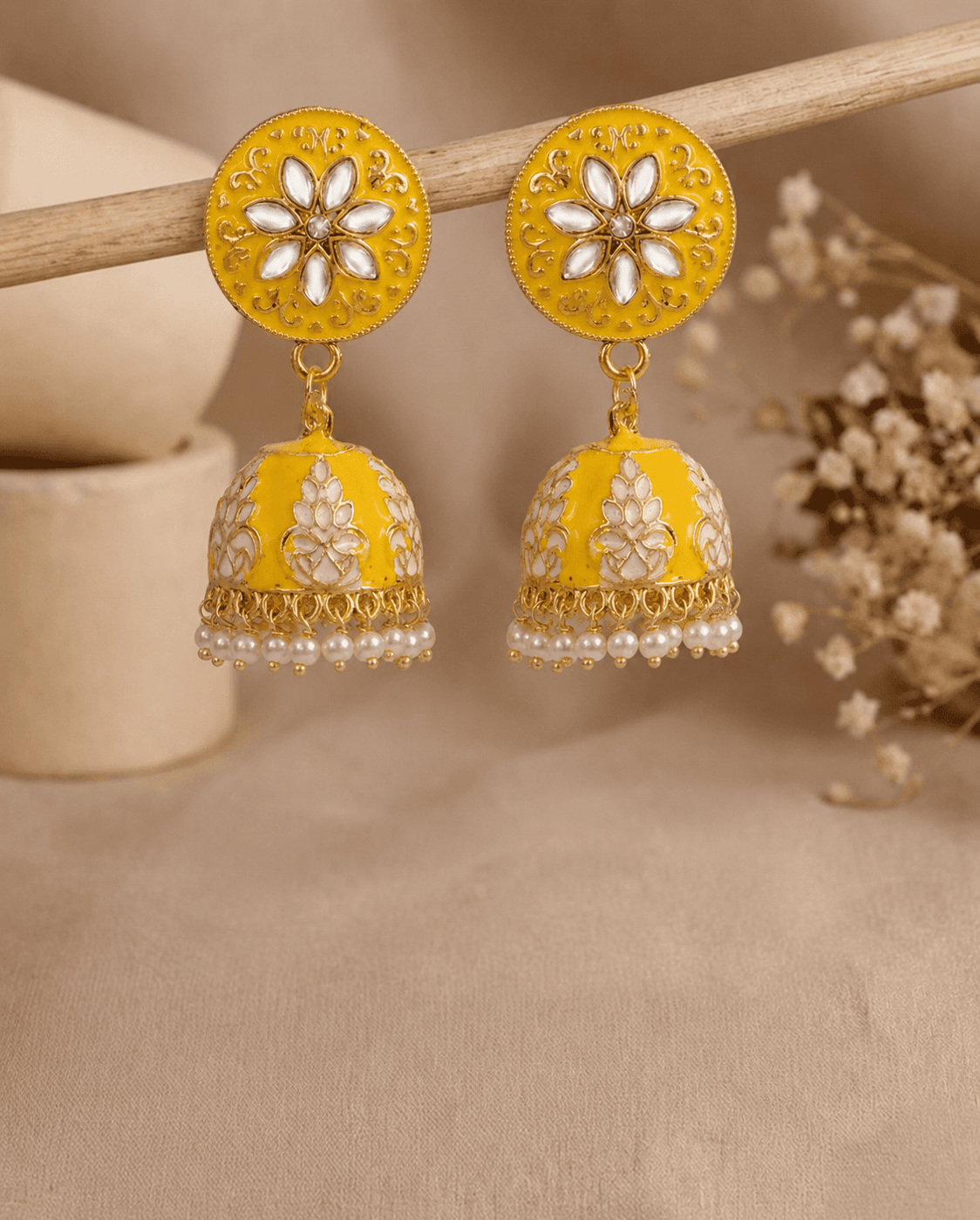 Grey Meenakari Gold-Plated Jhumki Style Earrings for Women & Girls