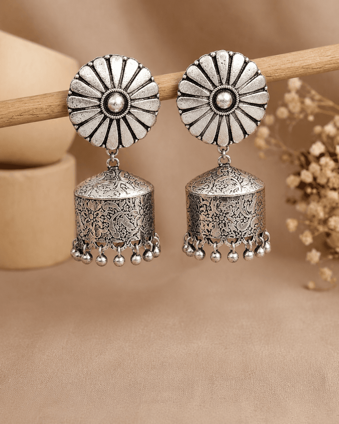 Oxidised German Silver Jhumki Style Earrings for Women Antique RAE0658