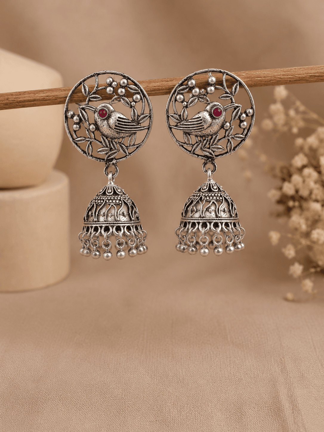 Trendy Jhumka Antique Bird Style Oxidised Silver Jhumki Earrings for Women