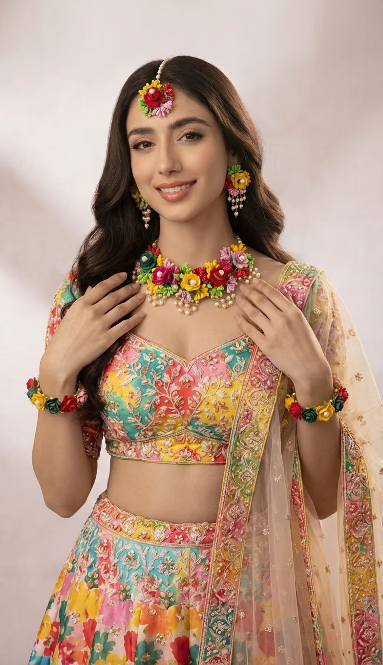 Multicolor Haldi/Mehndi/Baby Shower Floral Jewelry
