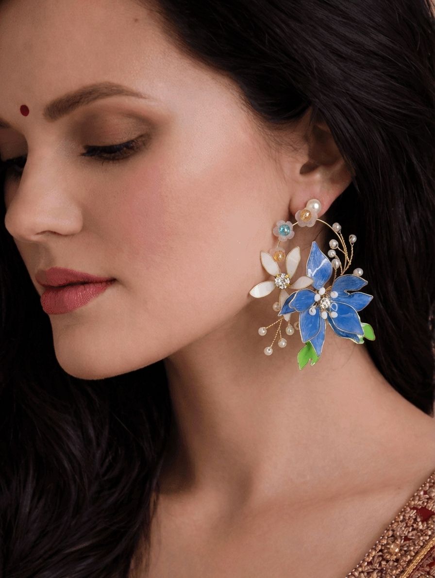 Blue Bloom Floral Earrings for Haldi Carnival