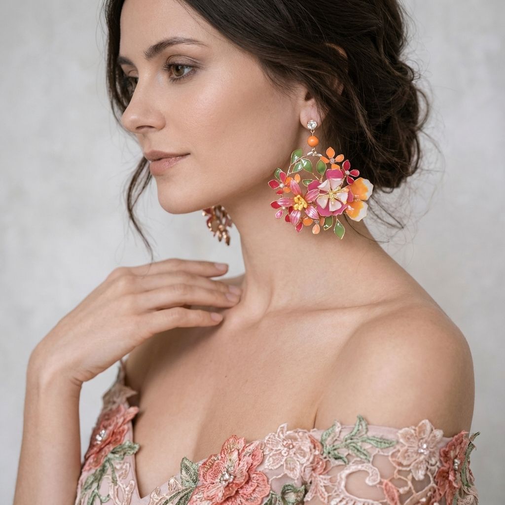 handmade resin earrings with rusted orange floral design for haldi