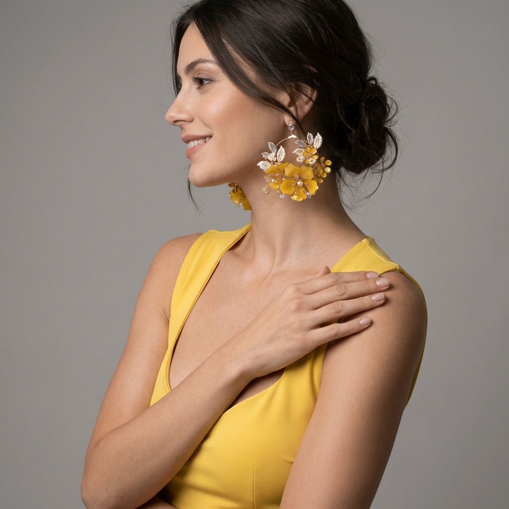 Handmade yellow and white resin hoop earrings with floral beaded design, lightweight jewelry for haldi mehndi