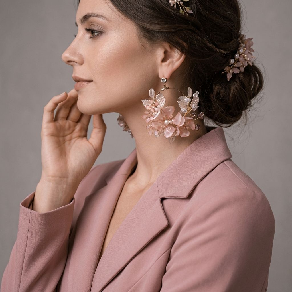 Light pink handmade resin earrings with floral design and beads, lightweight pastel earrings for haldi or mehndi