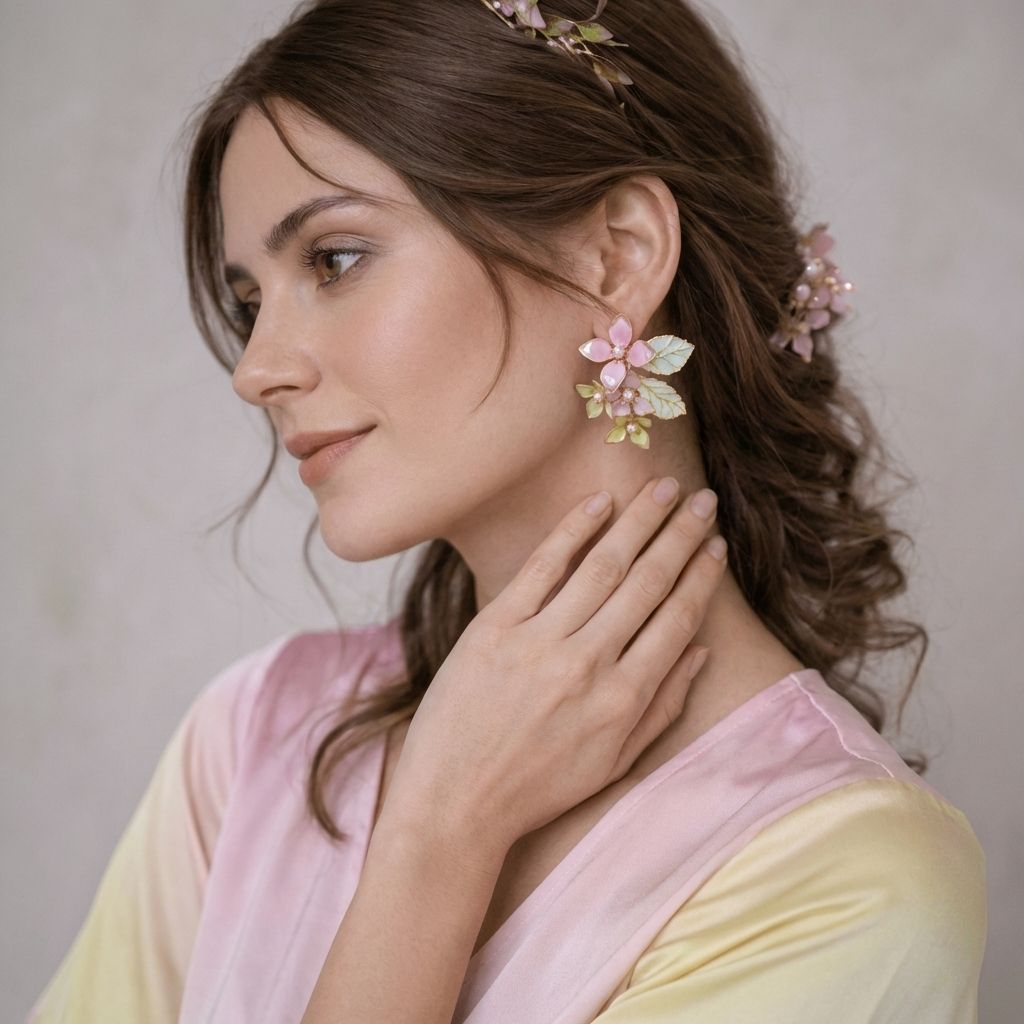 Pink Mint Floral Drop resin earring, lightweight handmade statement