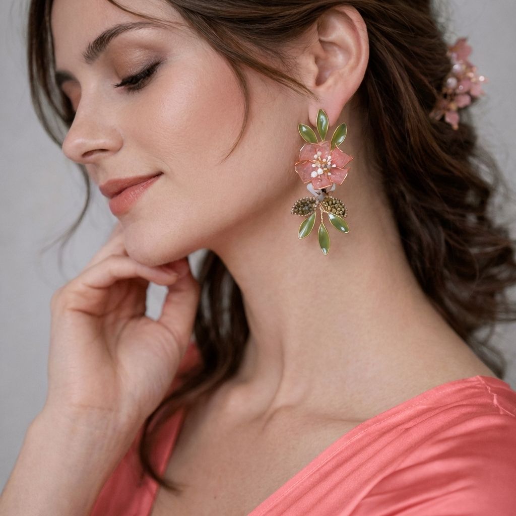 Pastel pink sky-blue resin floral earrings for haldi mehndi