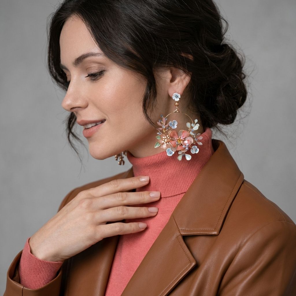 handmade peach and skyblue resin floral hoop earrings for haldi