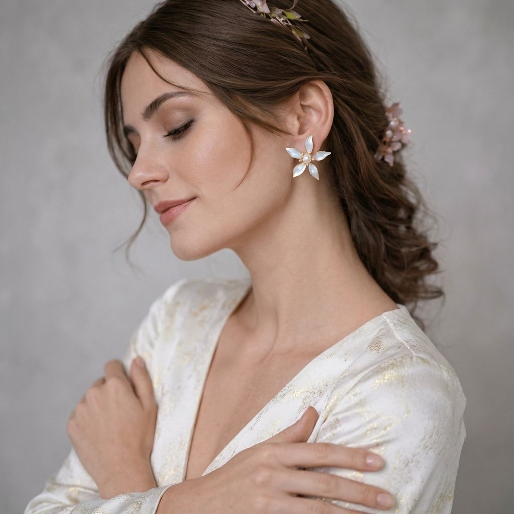 Handmade white resin earrings with floral accents, lightweight beaded studs for haldi mehndi or pastel resin jewellery sets