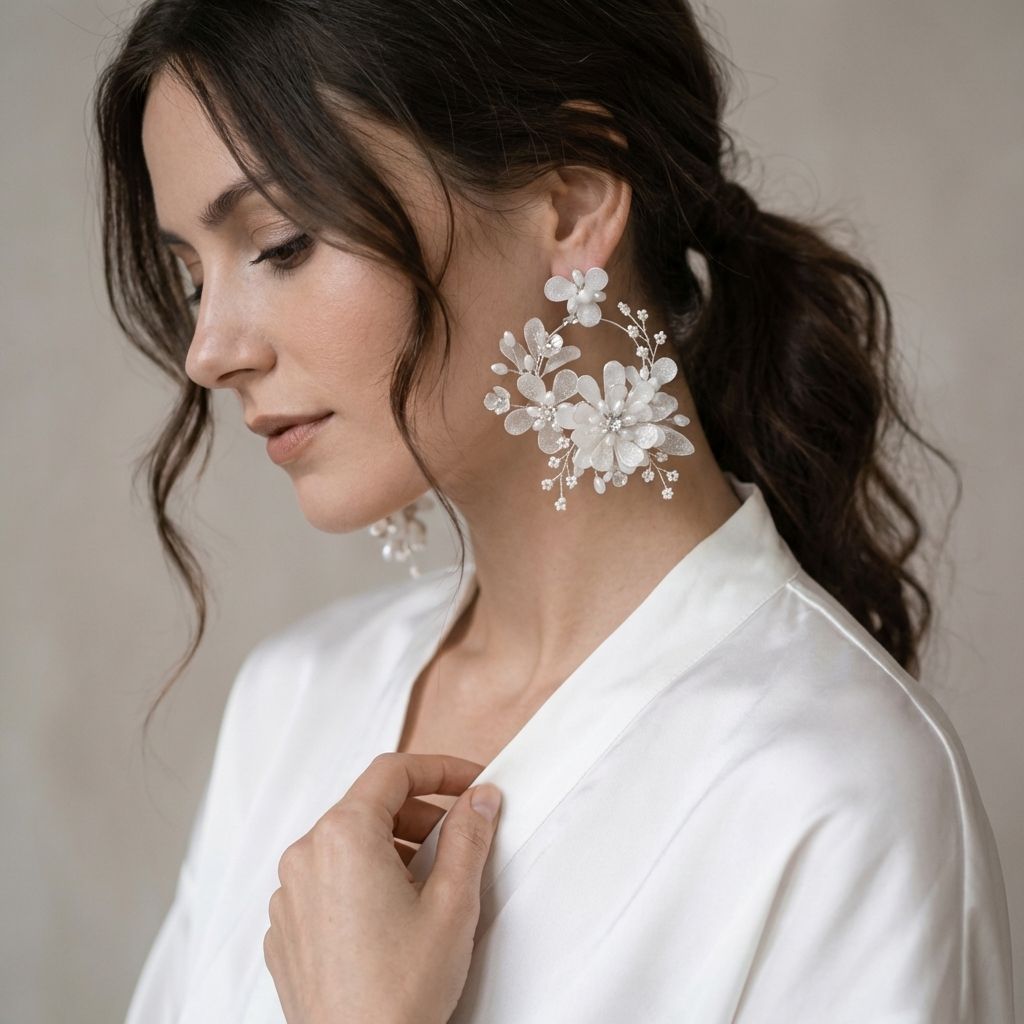 Elegant white resin earrings with floral design, handmade lightweight drop earrings perfect for haldi or mehndi events