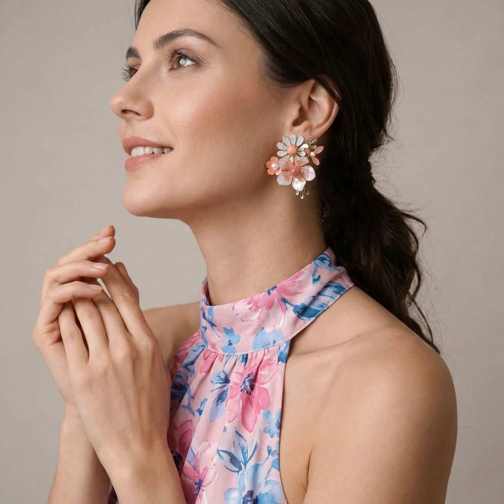 pastel pink and blue resin floral earrings, lightweight statement