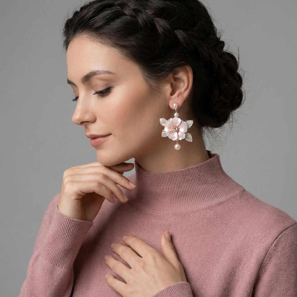 Blush pink floral resin earring, handmade lightweight dangle stud