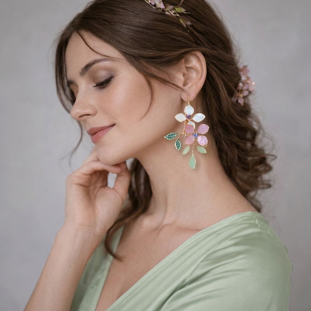 handmade floral resin earrings jhumka, pink and green lightweight