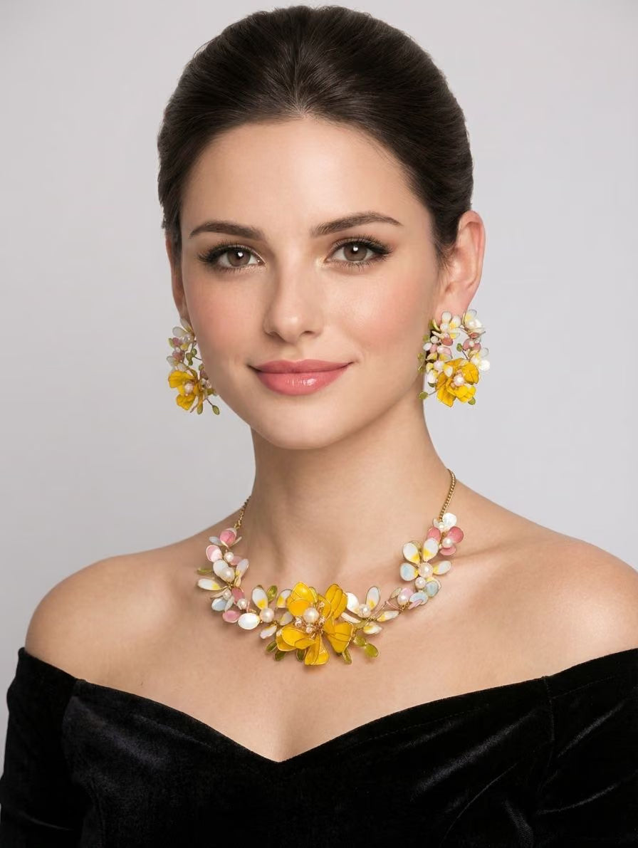 Florance Resin Jewelry set  in  Yellow-Pink