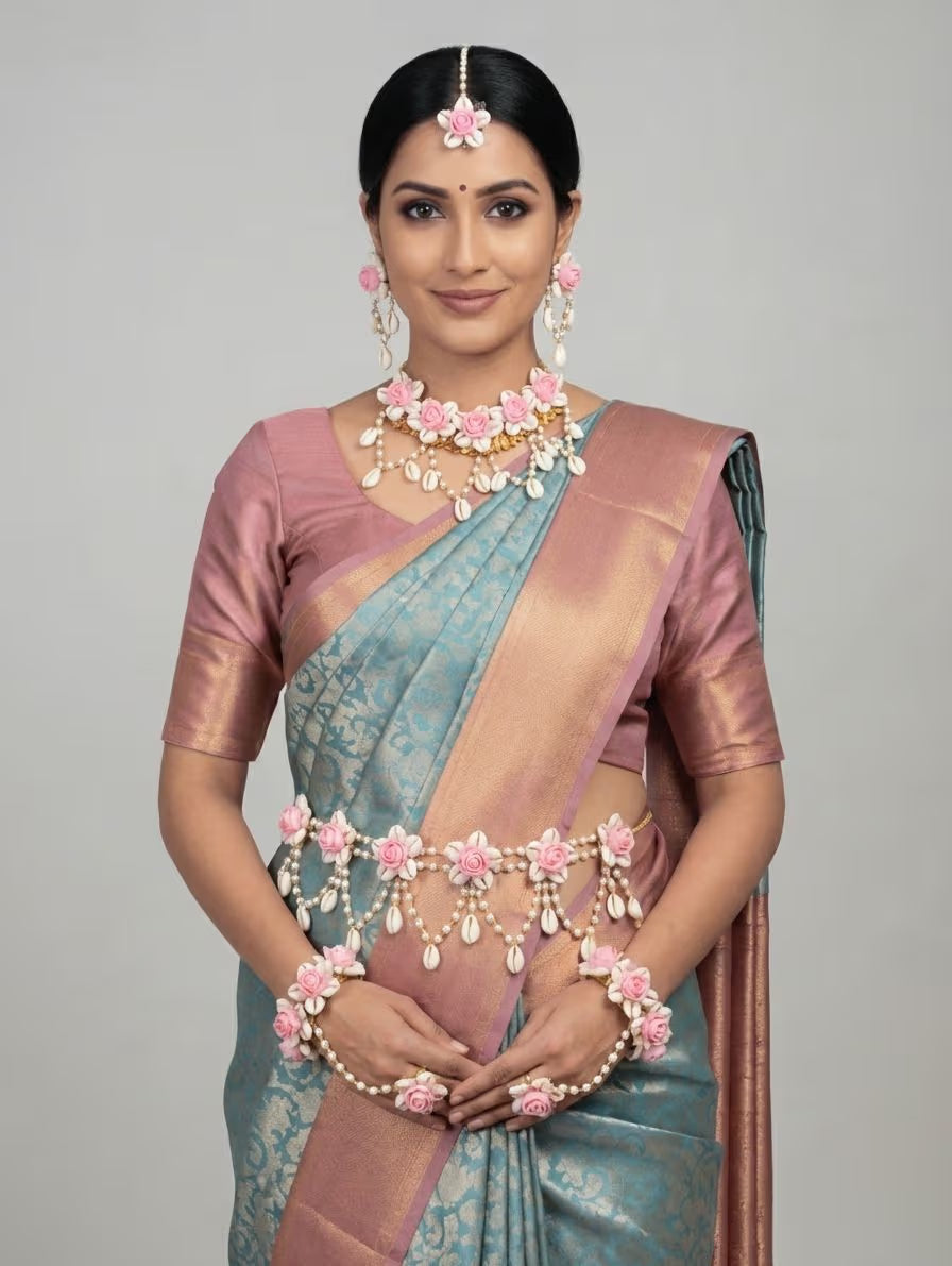 Blossoming Maternity: Baby Shower Floral Beaded Jewellery Set in Baby Pink