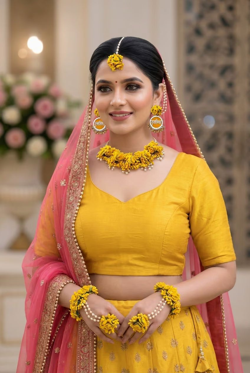 Dulhaniya yellow Flower Haldi-Mehndi/Baby Shower Jewellery Set