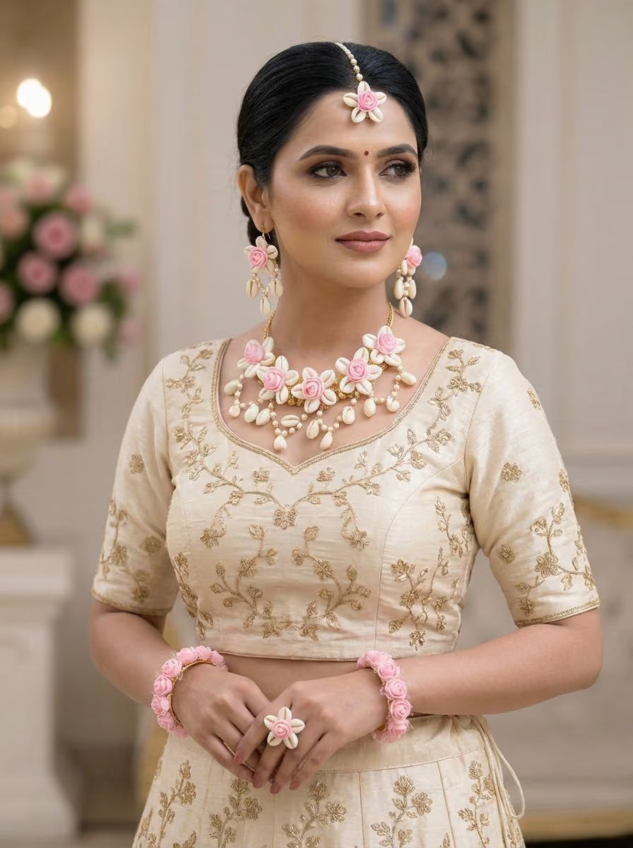 Peach Flower & Sea Shell Jewellery for Haldi & Mehndi