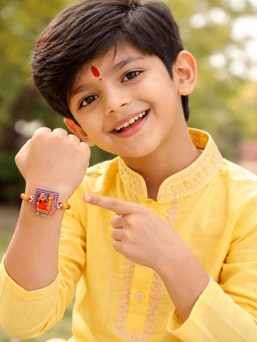 Motu Patlu Kids Rakhi for Brother 2026 Adjustable Wooden Band