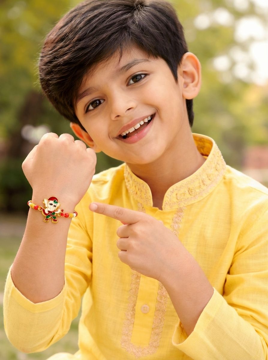 Ganesha Charm: Vibrant & Adjustable Rakhi for Kids 2025