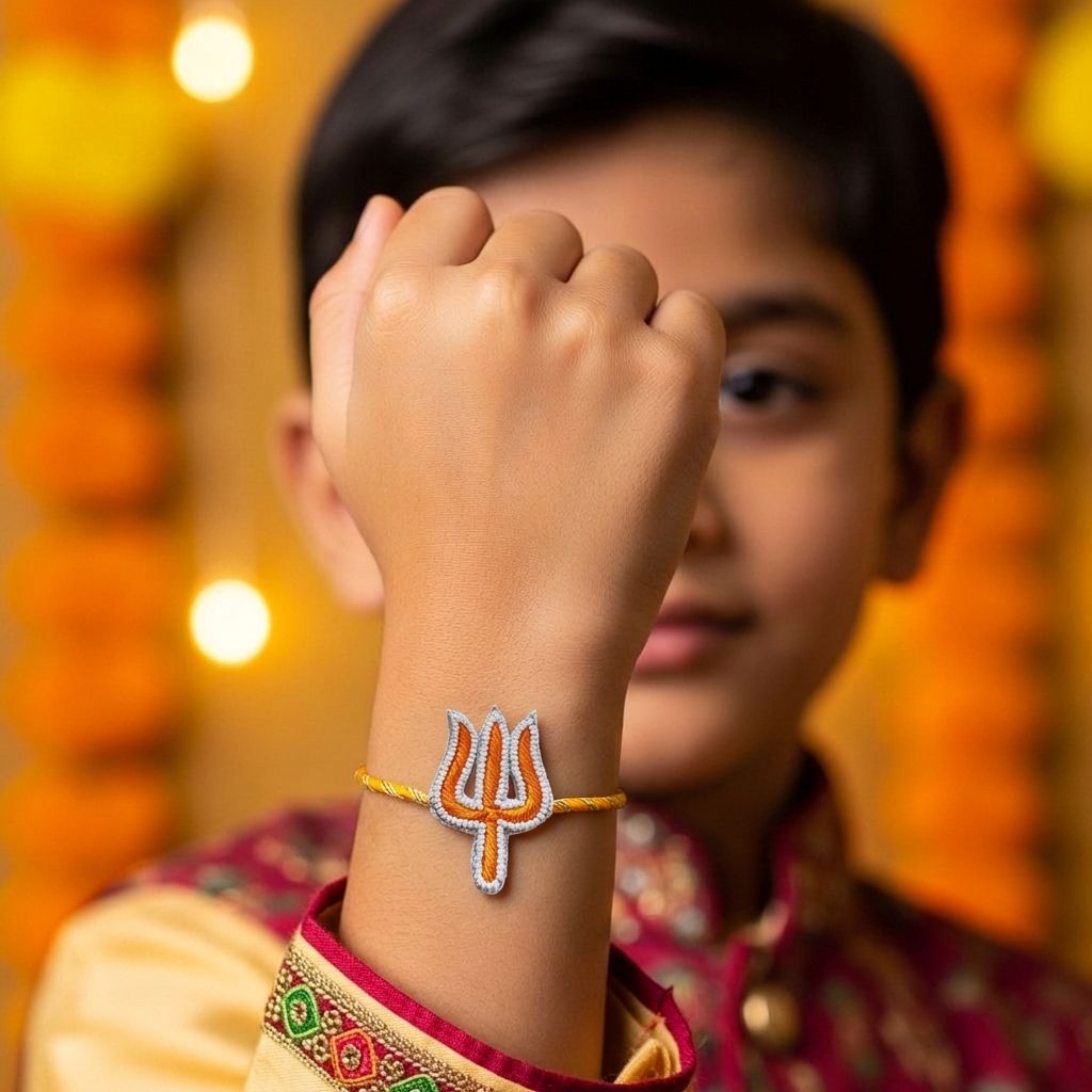 Shiva & Trishul Rakhi: Silver Crafted Bond for Brothers
