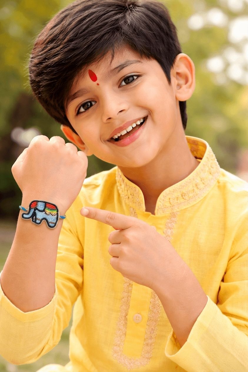 Handmade Kids Rakhi 2026 with Cute Elephant Mascot – Cartoon Character Band