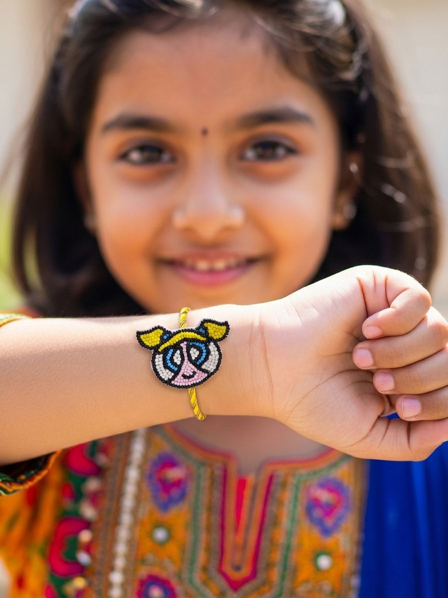 Handmade Beaded Kids Rakhi Powerpuff Girls Design 2026
