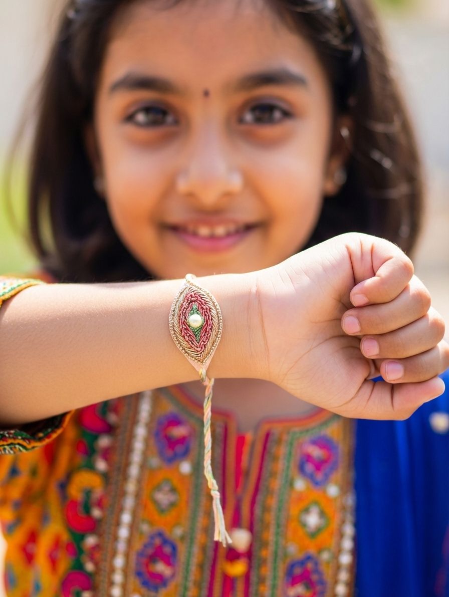Pink Evil Eye Handmade Rakhi 2026 – Adjustable Bracelet for Sisters & Bhabhis