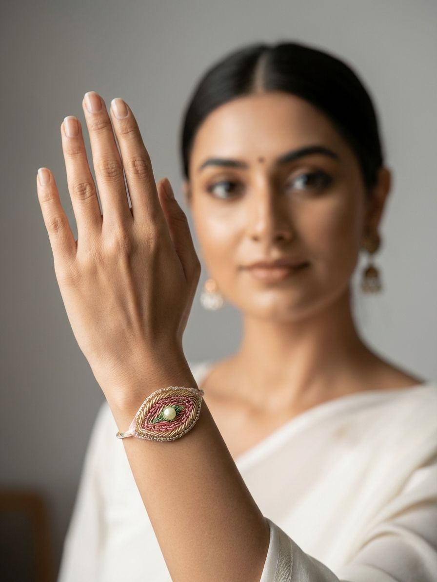 Pink Evil Eye Handmade Rakhi 2026 – Adjustable Bracelet for Sisters & Bhabhis