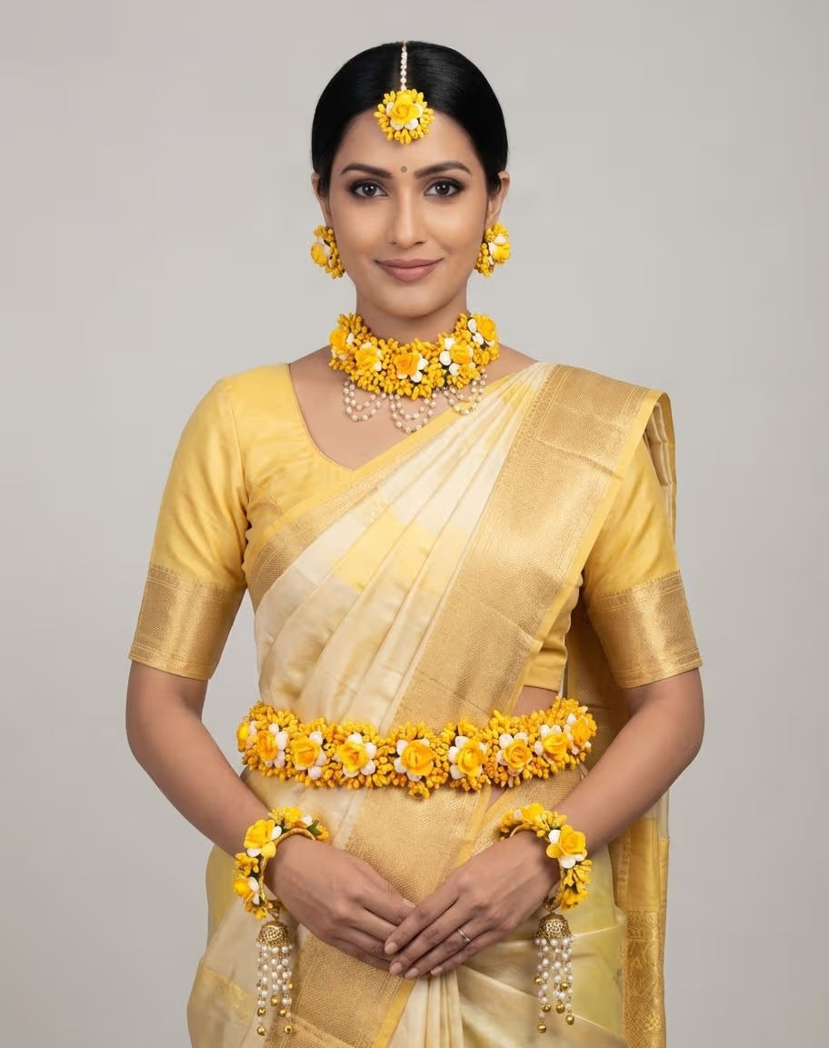 Yellow-White Floral Jewellery for Haldi & Baby Showers