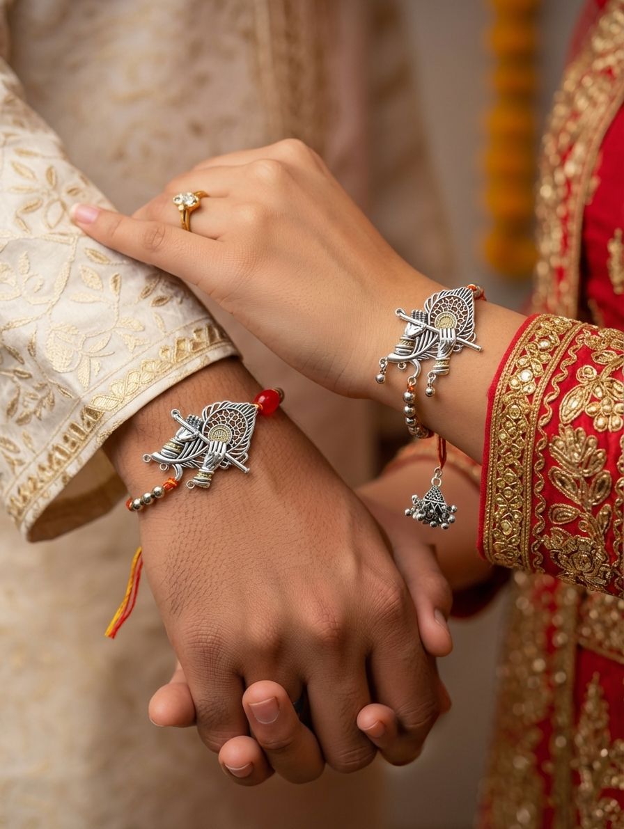 Handmade Oxidised Silver Bhaiya Bhabhi Rakhi Set 2026