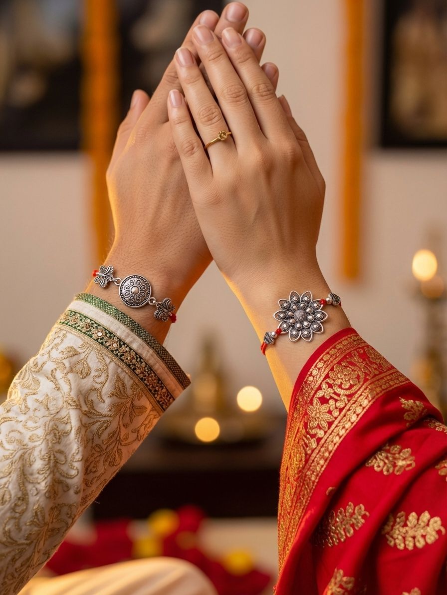 Oxidised Silver Rakhi 2026 Bhaiya Bhabhi Set for Brother