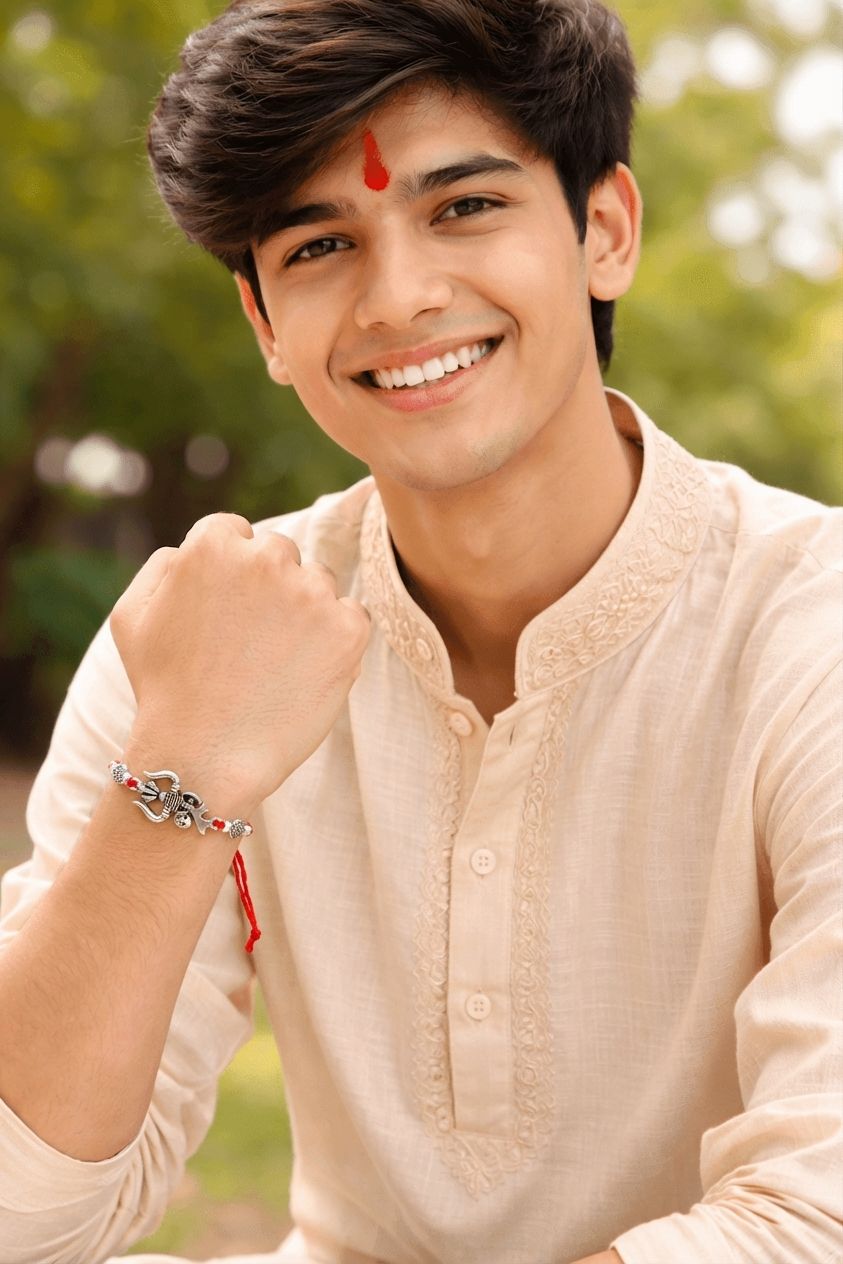 Om-Trishul Ganpati Silver Rakhi Trio for Sibs 2025